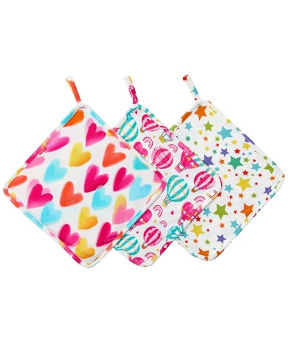 Image of Baby Lovey Security Blanket Set of 3, Bamboo-Derived Viscose, Super Soft and Breathable Baby Blanket with Attachable Loop, 9.5 inch*9.5 inch, Varicolored