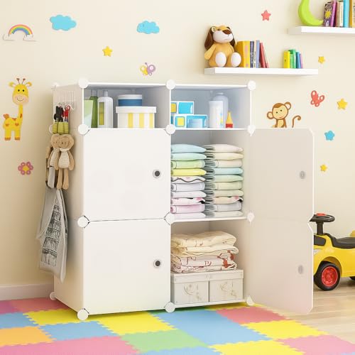 Image of Sunderlook Plastic Wardrobe for Kids Clothes - Collapsible Wardrobe, Easy to Use Anti-Skid & Non-Slip Effective Professional Foldable Plastic Cupboard for Kids, Home (White-HG2, 4 Door)