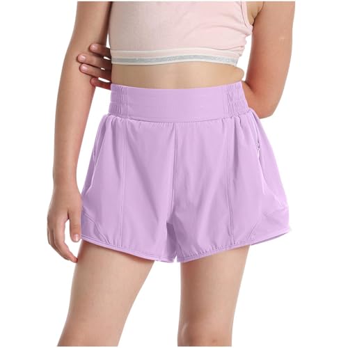 Girls Athletic Shorts Kids Outdoor Running Soccer Gym Shorts Quick Dry High Waisted Activewear with Zipper Pockets2