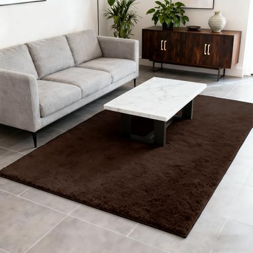 Grand tapis de salon 150 x 270 cm marron moelleux et extra doux pour canapé - 3