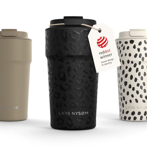 Image of LARS NYSOM Thermo Coffee Mug to go 17oz | Travel Mug 0.5 Liter with Insulation | Silicone grip base | Leak Proof Stainless Steel Tumbler for Coffee and Tea on the Go (Black, 17oz)