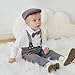 SALNIER Baby Boy Dress Suit Clothes Sets Infant Tuxedo Gentleman Suits Outfits Bowtie Shirt Suspenders Pants Beret Hat 0-24M(B-gray,18-24 Months)