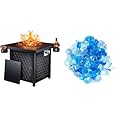 Ciays 28" Propane Fire Pit Table with 50,000 BTU, Cup Holders, Pulse Ignition and Hiland Bahama Blend Fire Glass, 10 Pounds