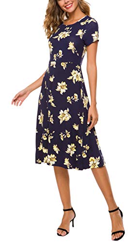 Image of Urban CoCo Women's Floral Print Short Sleeve Flared Midi Dress