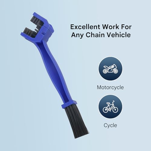 Image of Bike Chain Cleaner Brush, 3-Sided Chain Cleaning Tool with Long Nylon Bristles for Bicycle, MTB & Motorcycle, Sprocket & Drivetrain Cleaning, Reusable (Blue)