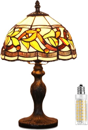 MIAOKE Stained Glass Table Lamp,Stained Glass Crystal Bead Style Table Light, Handmade Desk Bedside Night Light, Antique Art Craft Gifts Lover Living Room Bedroom Bookcase (Lace Baroque)