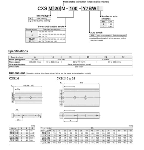 Vérin pneumatique double tige CXSM6 course 10mm pour guidage de précision - 6