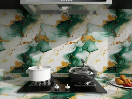 Image of VKR Premium Removable Self Adhesive Wallpaper Roll | Waterproof Peel & Stick Vinyl Sheet for Kitchen Countertops, Cabinets, Tables & Home Furniture Decor (Green Sky Gold, Pack of 1)