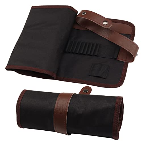 Image of Canvas Pencil Wrap Case, 48 Holes Colored Pencil Roll Holder Storage Pouch for Office (48 Holes, Brown)