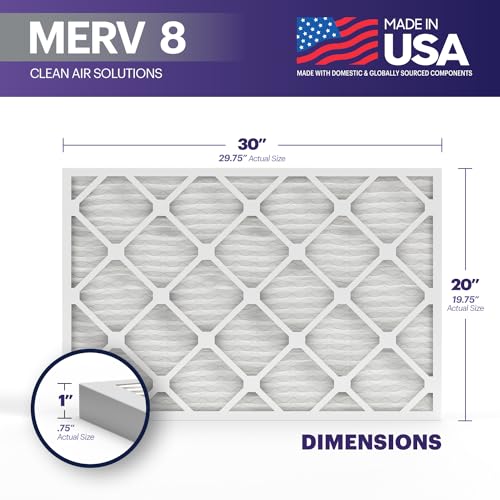 Image of BNX TruFilter 20x30x1 Air Filter MERV 8 (4-Pack) - MADE IN USA - Dust & Pet Defense Electrostatic Pleated Air Conditioner HVAC AC Furnace Filters for Dust, Pet, Mold, Pollen MPR 600 - 700 & FPR 5