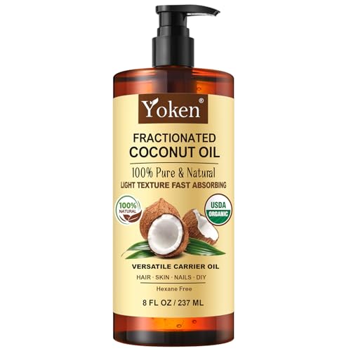 Yoken Organic Fractionated Coconut Oil 8oz Unscented Carrier Oil for Skin