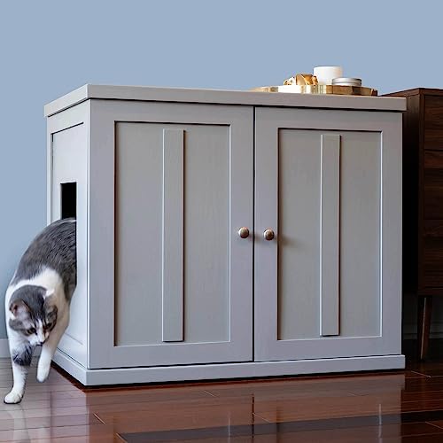 THE Refined Feline Cat Litter Box Enclosure Cabinet, Shaker, Smok...