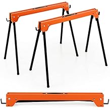 GOFLAME 2-Pack Folding Sawhorses, 2644 Lbs Portable Metal Saw Horses with Convenient Handle & Detachable 2 x 4 Support Arms, Heavy Duty, No Assembly Required