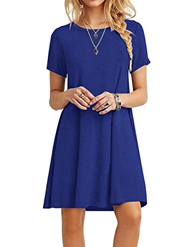 MOLERANI Women Summer Casual T Shirt Dresses Beach Cover up Plain Pleated Dress Royal Blue S