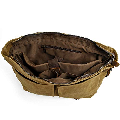 Mens Flap-Over Shoulder Messenger Bag Large Capacity Vintage Canvas Laptop Bag Strong Durable With Adjustable Shoulder Strap-Green #TOP5