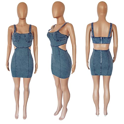 JWJP&CCYIQI Denim Bodycon Dress One Piece Cut Out Sleeveless Jean Mini Dresses4