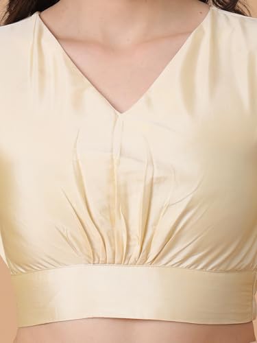 Image of Frolic Rolic Premium Silk V-Neck Blouse Readymade Saree Blouse - Designer Puff Sleeve Blouse for Wedding