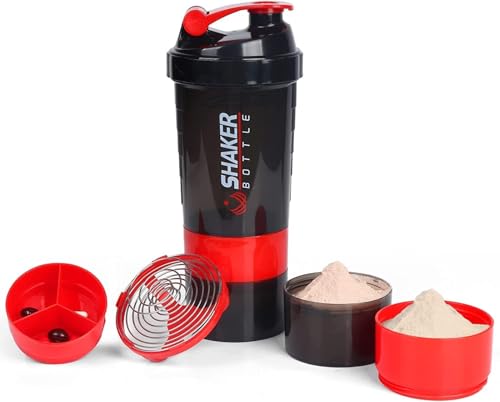 Al Mufarrej Housewares Classic Shaker Bottle 500 mL Capacity for Protein Shakes (Red)
