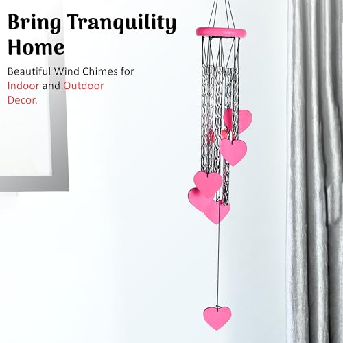 Image of ZAICUS Pink Heart Wind Chime - Heart-Shaped Hanging Decor - Wind Chime for Home - Home Decor Items for Valentine's Day & Special Moments
