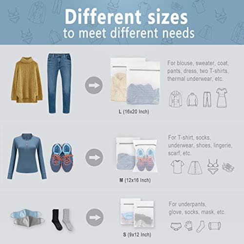 5Pcs Durable Honeycomb Mesh Laundry Bags for Delicates (1 Large 16 x 20 Inches, 2 Medium 12 x 16 Inches, 2 Small 9 x 12 Inches)
