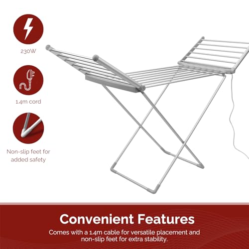 Rediffusion Clothes Airer, Winged, Electric, 18 Heated Rails, 12m Hanging Space,15kg Weight Capacity, Indoor Airer, Energy Efficient, 148 x 93 x 54cm, Silver - REDH02 - Image 7
