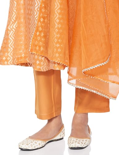 Image of Amazon Brand - Myx Women's Embroidered Anarkali Kurta Set with Organza Dupatta in Chanderi Blend (Available in Plus Sizes)