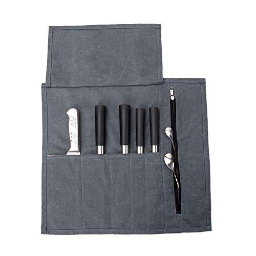 QEES Sacoche Couteaux Cuisine Trousse de Couteaux Chef Etui de Rangement (Sans Couteaux) Gris