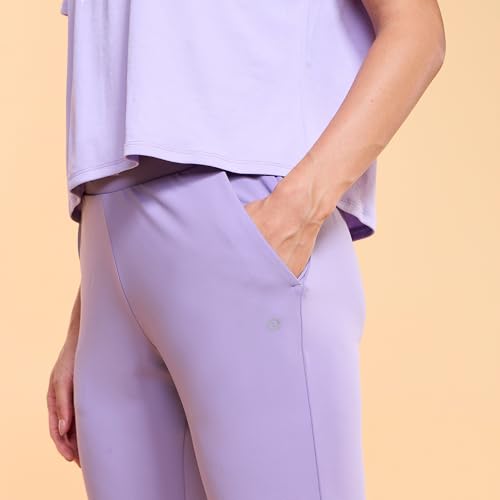Image of Enamor Mid Rise 7 /8th Length Drawstring Closure Travel Pants for Women - Relaxed Fit, Quick Dry, Antimicrobial - E068