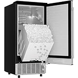 EUHOMY 15" W Commercial Under Counter Ice Maker Machine, 100 Lb/Day Auto-Cleaning & 24H Timer, Gravity Drainage,Stainless Steel Built-in Freestanding Ice Maker, 24 Lb Bin, Ideal for Commercial & Home