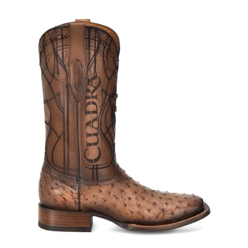Cuadra Men's Boot in Ostrich Leather Brown With Laser Engraving 3Z2LA1