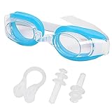 JKLO Adult Waterproof Anti Fog Swimming Goggles Set UV Protection Wide View Adjustable Glasses with Nose Clip Ear Plug 910 (Color : Light Bule, Size : One Size)