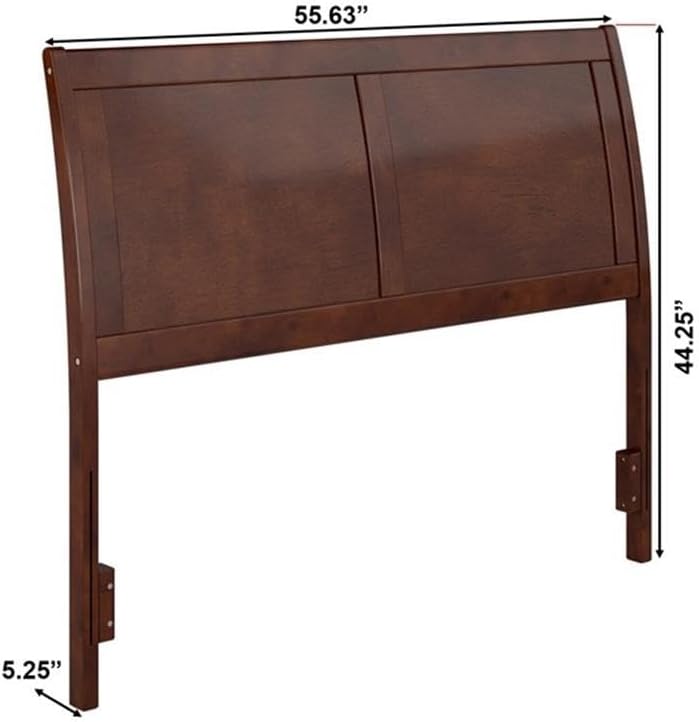 Pemberly Row Full Wood Sleigh Headboard, Walnut Finish, Solid Hardwood Panel Design with USB Charging Station, 44.25 in H x 55.63 in W, Bedroom Furniture for Standard Metal Bed Frames