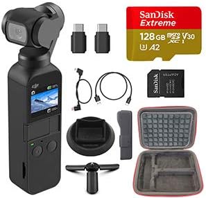 FS TFSTOYS Osmo Pocket Handheld 3 Axis 4k Gimbal Stabilizer with Integrated Camera Bundle, w/Extreme SD Card, Base, and More (Must-Have)