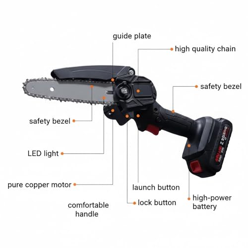 Image of Drumstone Mini Cordless Electric Chainsaw Kit with 2 Rechargeable Batteries - Portable 6-Inch Handheld Power Saw for Wood Cutting and Garden Pruning