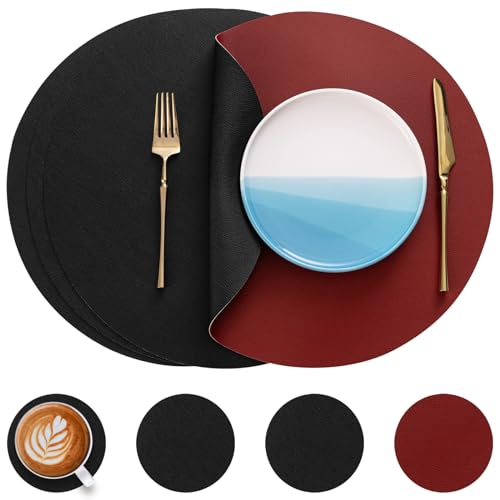 Myir JUN 15 Inches Round Placemats Set of 4 Faux Leather Place Mats