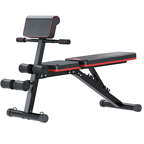 Recaceik Weight Bench, Adjustable Strength Training Bench All-in-One for Full Body Workout Multi-Purpose Foldable Flat Incline Decline Bench Roman Chair Exercises 660 lbs Capacity for Home Gym, Black