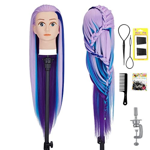 Neverland Beauty Training Heads Styling Head Purple Gradient Hair Training Head Doll Head Stand for Hairdressers Practice Head Stand Wig Stand Make Up