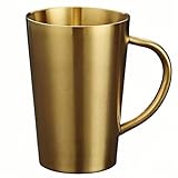 MochiGo ステンレスタンブラー 【3個セット】 タンブラー ビアカップ ビールグラス 断熱 保温 保冷 食洗機対応 結露しにくい 取っ手付きマグカップ型ステンレスコップ｜やけど防止・うがい用にも最適 (ゴールド3個セット,350ML) [並行輸入品]