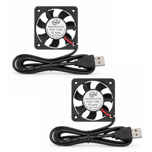 2 Piezas Mini Ventilador USB 5V 40×40×10 mm, 5500 RPM con Cojinete de Manguito para Enfriamiento