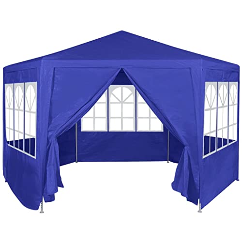 Blue Gazebo with 100% PE Fabric Foldable Hexagonal Canopy...
