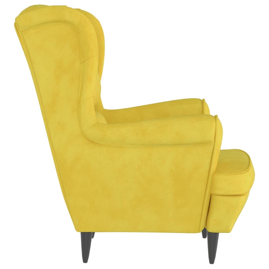 Sillón orejero con Taburete Terciopelo Amarillo Mostaza