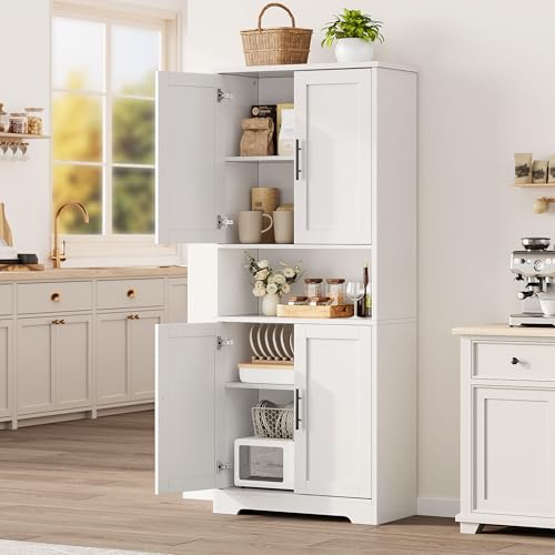 GarveeHome 70in Tall Kitchen Pantry Cabinet, Storage Cabinet with Doors and Adjustable Shelves, Freestanding Cupboard for Living Room, Dining Room, Ba