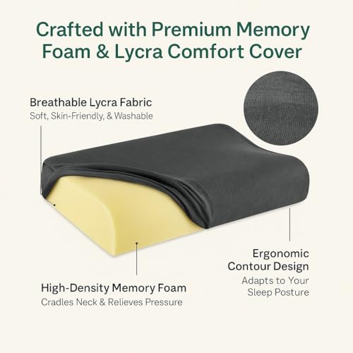 Image of The White Willow Standard Cervical Memory Foam Pillow - Orthopedic Neck & Shoulder Pain Relief, Spondylitis Support, Contour Medical Pillow for Sleeping, Slate Charcoal Grey