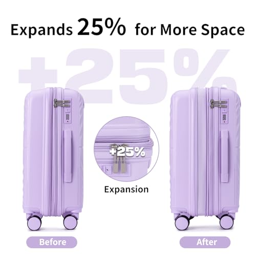 Image of LARVENDER Luggage Sets Carry On 5 Piece Set Suitcase Hardshell Lavender
