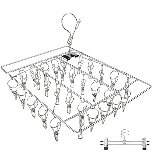 Etendoir Chaussette,DARUITE Séchoir à Chaussettes,Crochet à Linge,Etendoir Linge Exterieur Solide avec 30 Pinces a Linge INOX pour Chaussettes,sous Vetement,Serviettes(1 Pack) Cover