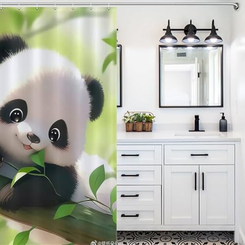Rideau de douche panda en polyester imperméable pour retrouver une salle de bain sèche