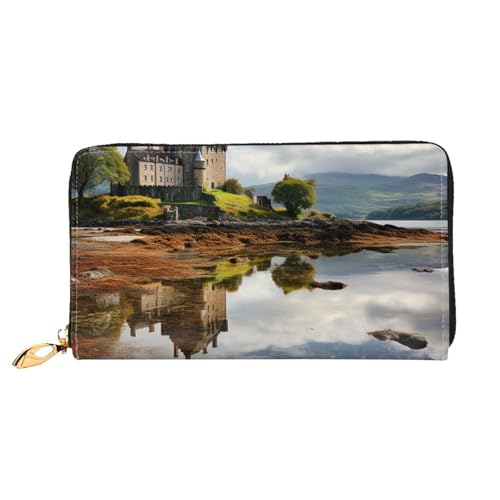 Scotland Castle Water Lake Scottish Women Wallets Leather Zip Around Clutch Purses Waterproof Credit Card Holder With Phone Holder Ladies Travel Coin Purse