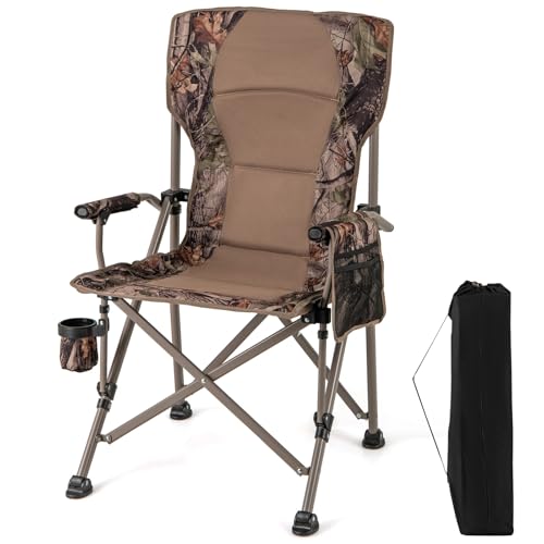 COSTWAY Silla Plegable Camping Acolchado, Apoyabrazos con Fundas, Portavasos y Bolsillo de Malla, Silla Playa Portátil con Bolsa de Transporte, Pesca Caza, 67 x 62 x 104 cm, Carga 180kg