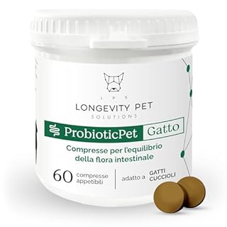 Fermenti Lattici ProbioticPet Gatto 60 CPR | Probiotici per l'Equilibrio Intestinale | Integratori per Gatti per Digestione, Feci Poco Formate, Salute Intestinale | Longevity Pet