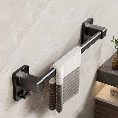 Toallero Autoadhesivo de Pared con Ganchos sin Perforaciones para baño y Cocina, diseño Elegante en Negro, Resistente y fácil de Instalar (30 cm, Negro)